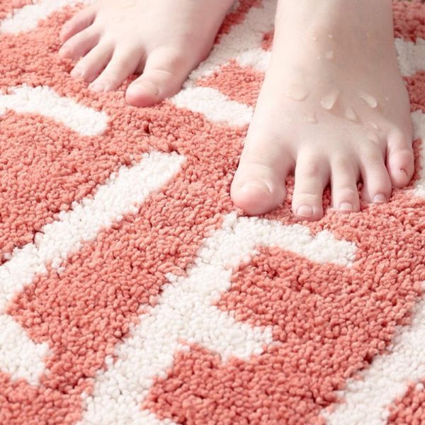 Peachy Clean Non-Slip Peach Bath Mat | Absorbent Cotton Microfiber Rug - Image 2